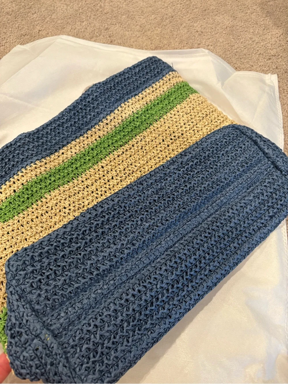 Miu Miu Crochet Striped Tote in Blue, Cream & Green GWP new - Picture 6 of 10